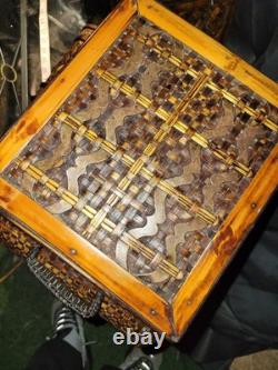 Vintage Bamboo Keepsake Box Brass and Wood Latched With Hinges