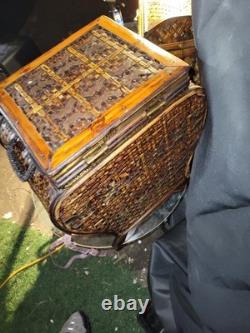 Vintage Bamboo Keepsake Box Brass and Wood Latched With Hinges