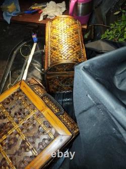 Vintage Bamboo Keepsake Box Brass and Wood Latched With Hinges