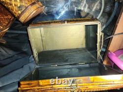 Vintage Bamboo Keepsake Box Brass and Wood Latched With Hinges