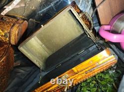 Vintage Bamboo Keepsake Box Brass and Wood Latched With Hinges