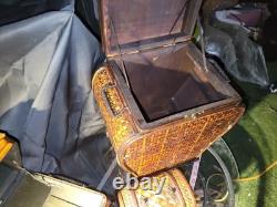 Vintage Bamboo Keepsake Box Brass and Wood Latched With Hinges