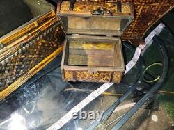 Vintage Bamboo Keepsake Box Brass and Wood Latched With Hinges
