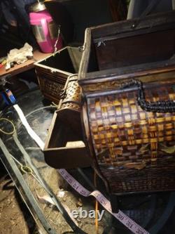 Vintage Bamboo Keepsake Box Brass and Wood Latched With Hinges