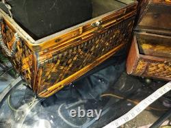 Vintage Bamboo Keepsake Box Brass and Wood Latched With Hinges
