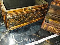 Vintage Bamboo Keepsake Box Brass and Wood Latched With Hinges