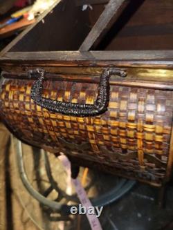 Vintage Bamboo Keepsake Box Brass and Wood Latched With Hinges