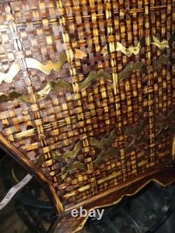 Vintage Bamboo Keepsake Box Brass and Wood Latched With Hinges