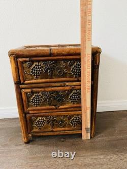 Vintage Bamboo/ wood Jewelry/Storage Box 3 Drawers 8/12/16 Inches