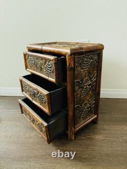 Vintage Bamboo/ wood Jewelry/Storage Box 3 Drawers 8/12/16 Inches