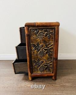 Vintage Bamboo/ wood Jewelry/Storage Box 3 Drawers 8/12/16 Inches