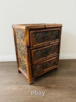 Vintage Bamboo/ wood Jewelry/Storage Box 3 Drawers 8/12/16 Inches