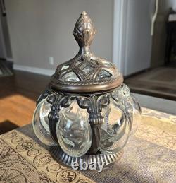 Vintage Baroque Brass Hand-Blown Bubble Glass Lidded Box / Apothecary Jar