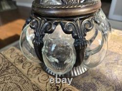 Vintage Baroque Brass Hand-Blown Bubble Glass Lidded Box / Apothecary Jar