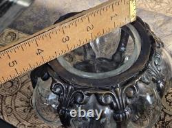 Vintage Baroque Brass Hand-Blown Bubble Glass Lidded Box / Apothecary Jar