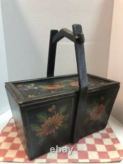 Vintage Basket Chinese Wedding Rice Basket Hand Painted Asian Box with handle