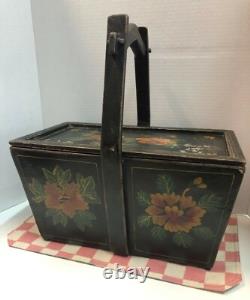 Vintage Basket Chinese Wedding Rice Basket Hand Painted Asian Box with handle