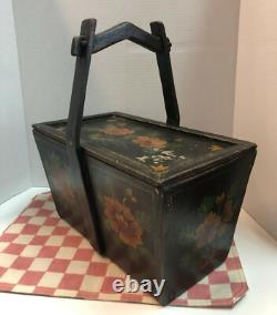 Vintage Basket Chinese Wedding Rice Basket Hand Painted Asian Box with handle