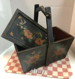 Vintage Basket Chinese Wedding Rice Basket Hand Painted Asian Box with handle