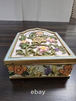 Vintage Batmitzvah Trinket Box Keepsake Floral Velvet Lining