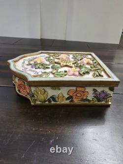 Vintage Batmitzvah Trinket Box Keepsake Floral Velvet Lining