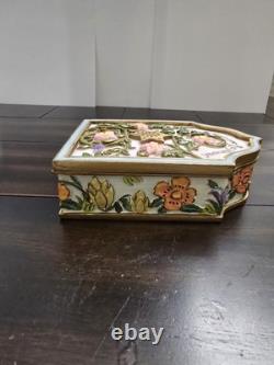 Vintage Batmitzvah Trinket Box Keepsake Floral Velvet Lining