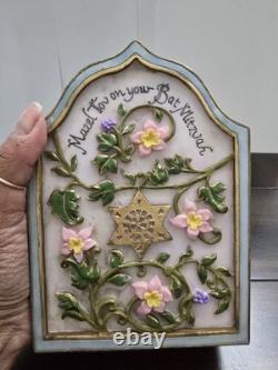 Vintage Batmitzvah Trinket Box Keepsake Floral Velvet Lining