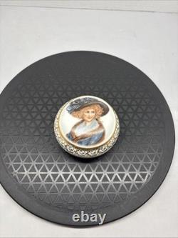 Vintage Bavaria Germany 22 KT Gold Plated Hand Painted Portrait Trinket Box