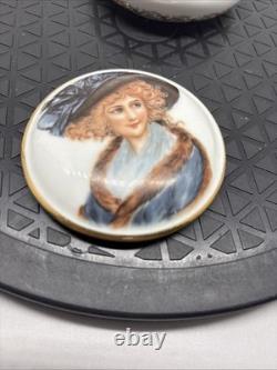 Vintage Bavaria Germany 22 KT Gold Plated Hand Painted Portrait Trinket Box