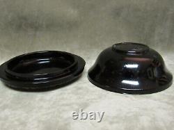 Vintage Black Amethyst Glass Round Trinket Box Madonna / Nun Cover with Roses