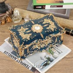 Vintage Blue Jewelry Box with 2 Layers, Large Metal Trinket Organizer for Ear