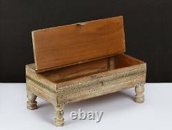 Vintage Boho Natural Finish Antique Wooden Keepsake Storage Box Brass Accents