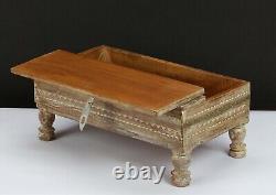 Vintage Boho Natural Finish Antique Wooden Keepsake Storage Box Brass Accents