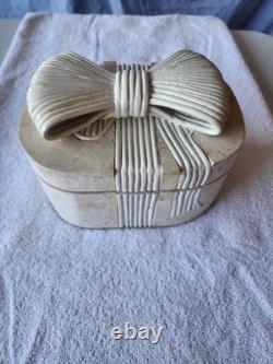 Vintage Boho tessellated stone and reed decorative box with a bow