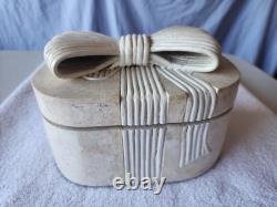 Vintage Boho tessellated stone and reed decorative box with a bow
