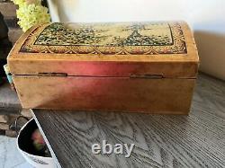 Vintage Box Curved Top Large Sized Curved Lid With Scene On Top