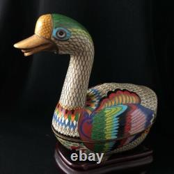 Vintage Box Figurine Cloisonné Enamel Duck China 1950 Bronze Large Multicolor