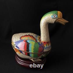 Vintage Box Figurine Cloisonné Enamel Duck China 1950 Bronze Large Multicolor