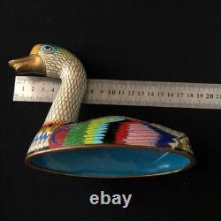 Vintage Box Figurine Cloisonné Enamel Duck China 1950 Bronze Large Multicolor