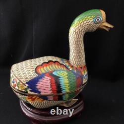 Vintage Box Figurine Cloisonné Enamel Duck China 1950 Bronze Large Multicolor
