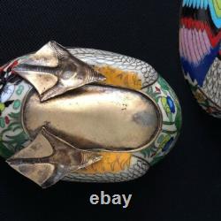 Vintage Box Figurine Cloisonné Enamel Duck China 1950 Bronze Large Multicolor