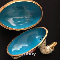 Vintage Box Figurine Cloisonné Enamel Duck China 1950 Bronze Large Multicolor