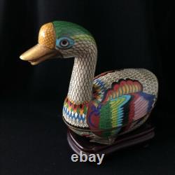 Vintage Box Figurine Cloisonné Enamel Duck China 1950 Bronze Large Multicolor