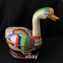 Vintage Box Figurine Cloisonné Enamel Duck China 1950 Bronze Large Multicolor