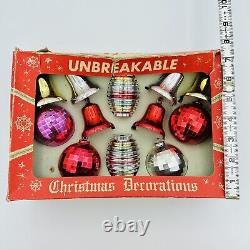 Vintage Bradford 12 Pc Unbreakable Plastic Christmas Tree Decoration In Org. Box
