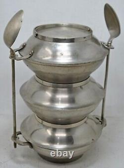 Vintage Brass 3 Bowl Travelling Tiffin Food Box Original Old Hand Crafted