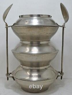 Vintage Brass 3 Bowl Travelling Tiffin Food Box Original Old Hand Crafted