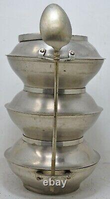 Vintage Brass 3 Bowl Travelling Tiffin Food Box Original Old Hand Crafted