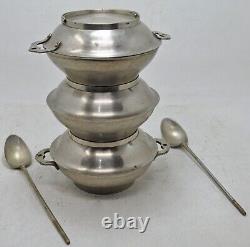 Vintage Brass 3 Bowl Travelling Tiffin Food Box Original Old Hand Crafted