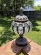 Vintage Brass & Hand Blown Bubble Glass Lidded Dome Caged Apothecary Jar